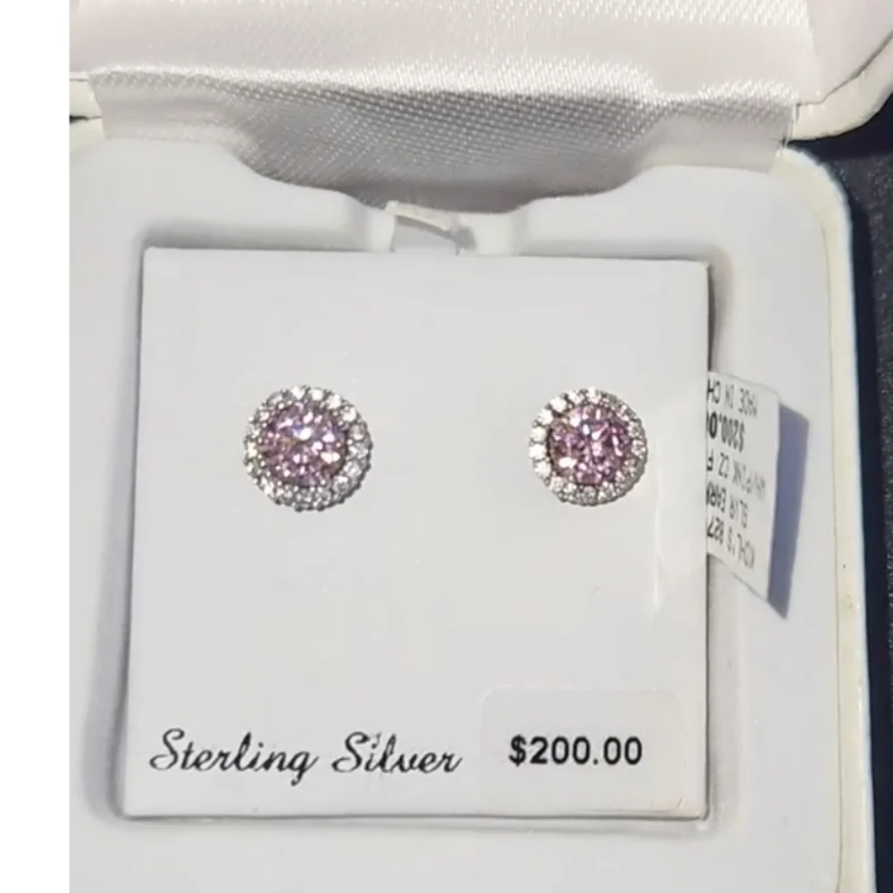 NWT Beautiful pink sparkly frame sterling silver earrings - Picture 2 of 8